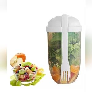 Salad container with fork and dressing container